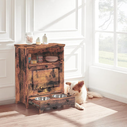 Stazione per la somministrazione del cibo al cane Roomfitters con 2 ciotole rialzate per cani, mobile porta-ciotole ribaltabile per animali domestici