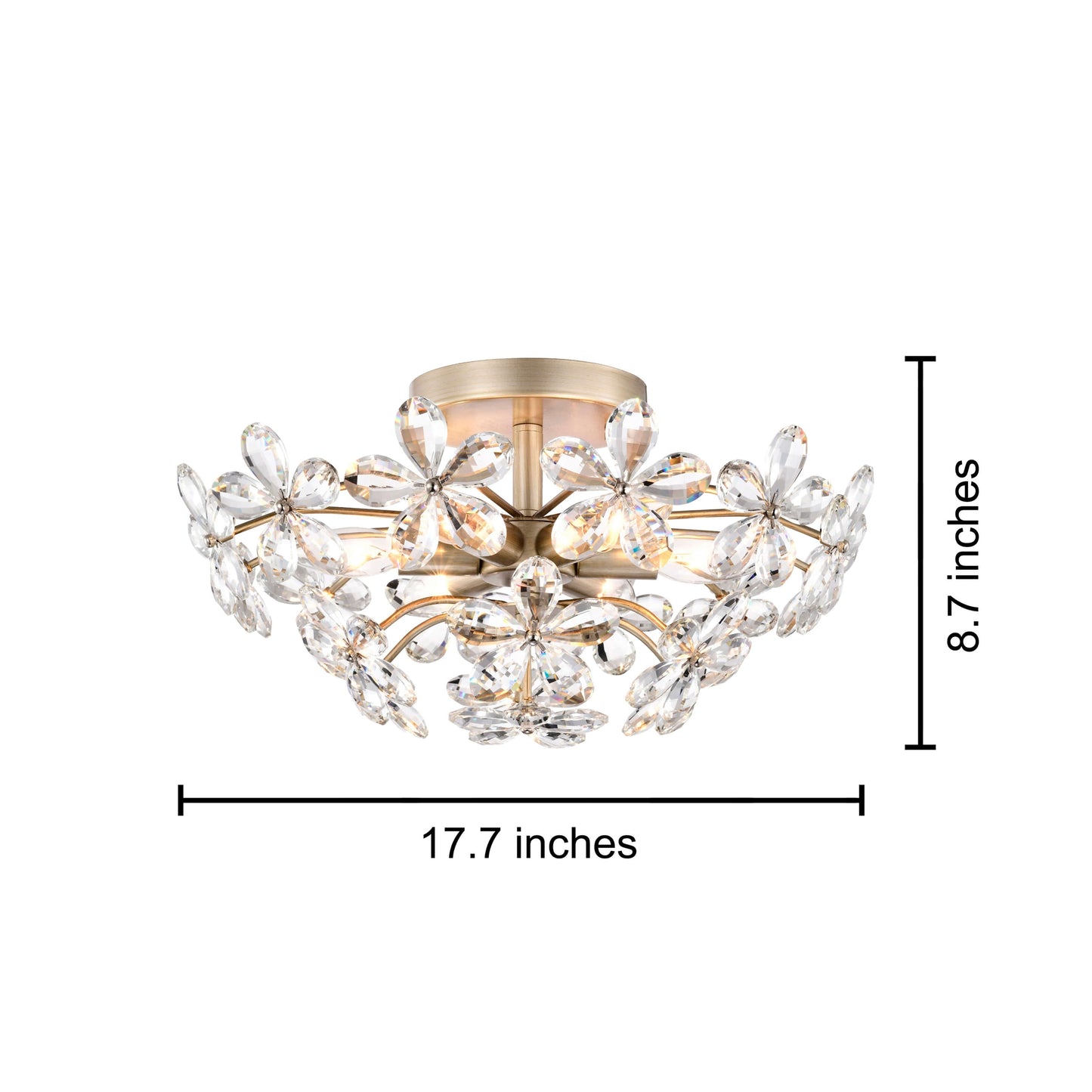 Rosa Lampada a soffitto a 6 luci con cristalli di champagne color argento spazzolato - 45 cm di diametro x 22 cm di altezza
