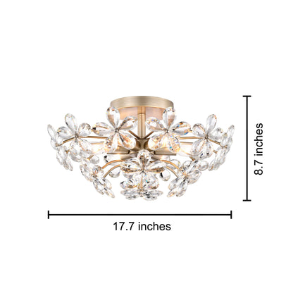 Rosa Lampada a soffitto a 6 luci con cristalli di champagne color argento spazzolato - 45 cm di diametro x 22 cm di altezza