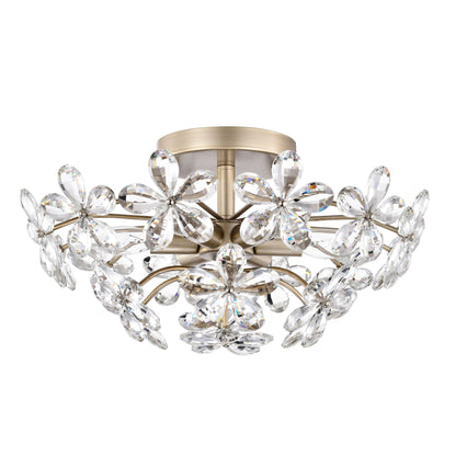 Rosa Lampada a soffitto a 6 luci con cristalli di champagne color argento spazzolato - 45 cm di diametro x 22 cm di altezza