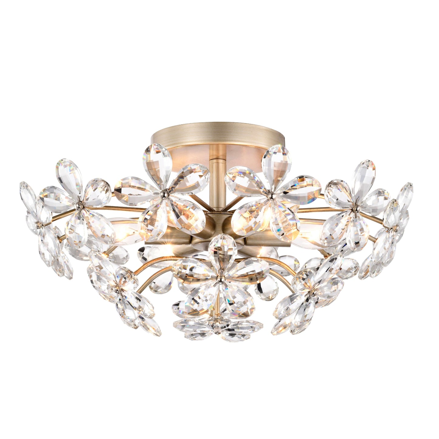 Rosa Lampada a soffitto a 6 luci con cristalli di champagne color argento spazzolato - 45 cm di diametro x 22 cm di altezza