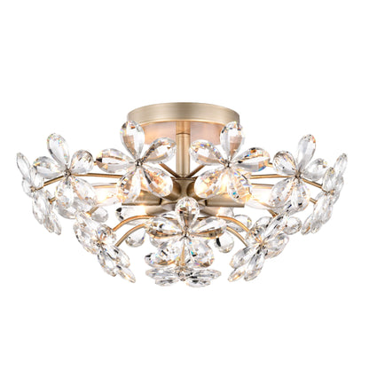 Rosa Lampada a soffitto a 6 luci con cristalli di champagne color argento spazzolato - 45 cm di diametro x 22 cm di altezza
