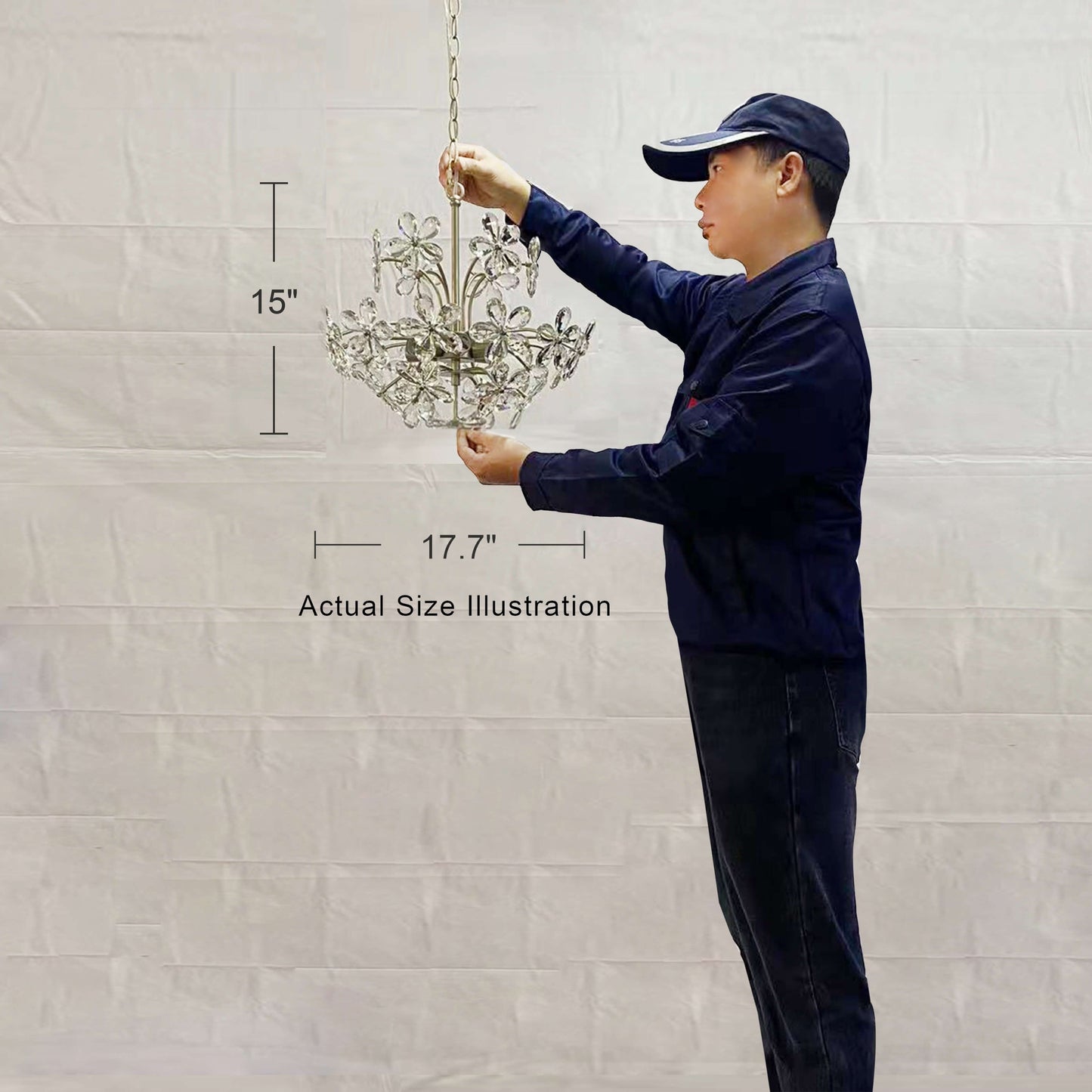 Lampadario Rosa a 6 luci con cristalli di champagne color argento spazzolato a forma di fiore