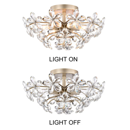Rosa Lampada a soffitto a 6 luci con cristalli di champagne color argento spazzolato - 45 cm di diametro x 22 cm di altezza