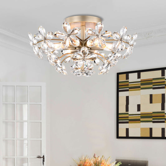 Rosa Lampada a soffitto a 6 luci con cristalli di champagne color argento spazzolato - 45 cm di diametro x 22 cm di altezza