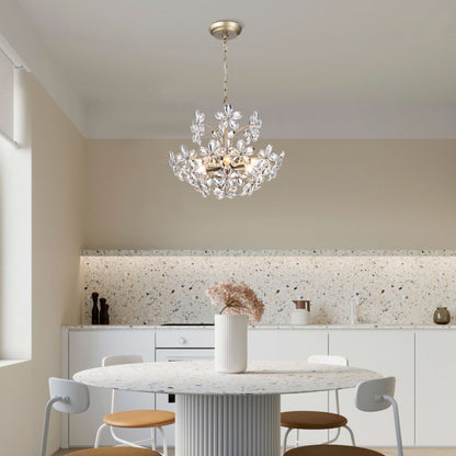 Lampadario Rosa a 6 luci con cristalli di champagne color argento spazzolato a forma di fiore