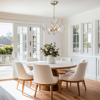 Lampadario Rosa a 6 luci con cristalli di champagne color argento spazzolato a forma di fiore