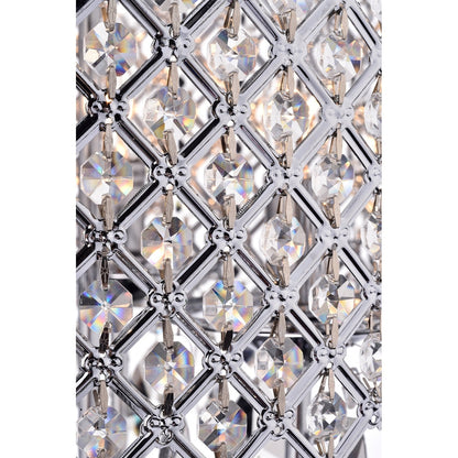 Lampadario a tamburo rotondo con perline e cristalli pendenti