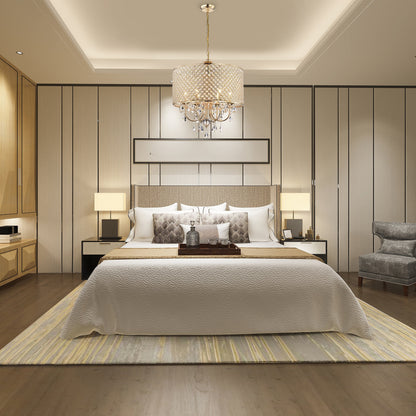 Lampadario a tamburo rotondo con perline e cristalli pendenti