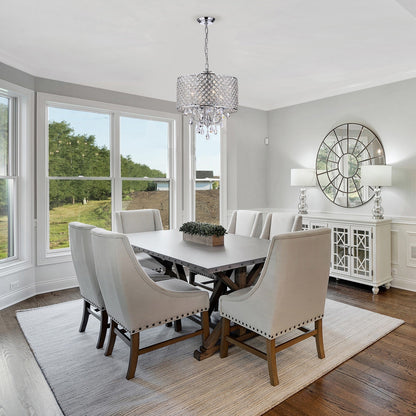 Lampadario a tamburo rotondo con perline e cristalli pendenti