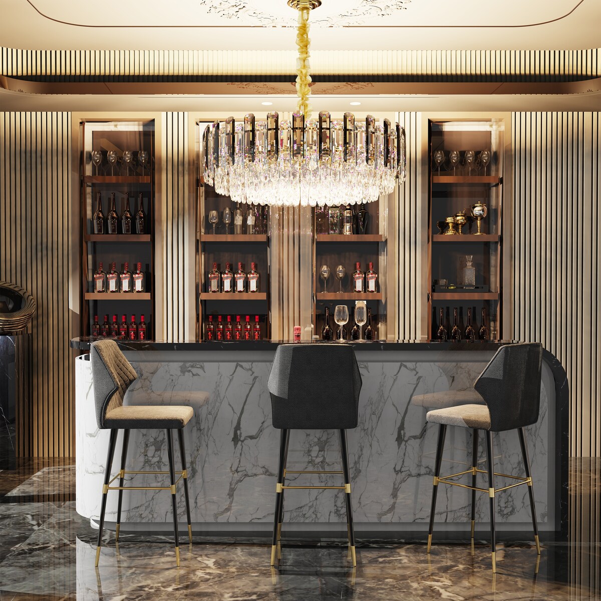 Lampada a sospensione a soffitto a cristallo a strati rotondi con illuminazione a 3 colori.