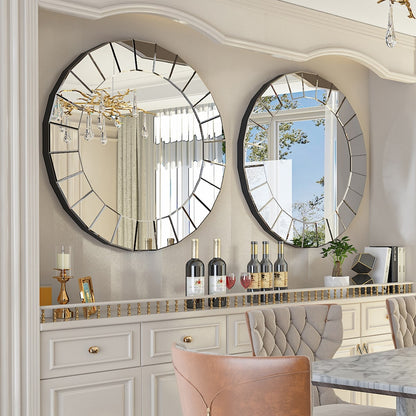 Specchio decorativo da parete rotondo in vetro con finiture veneziane ornate - 32x32