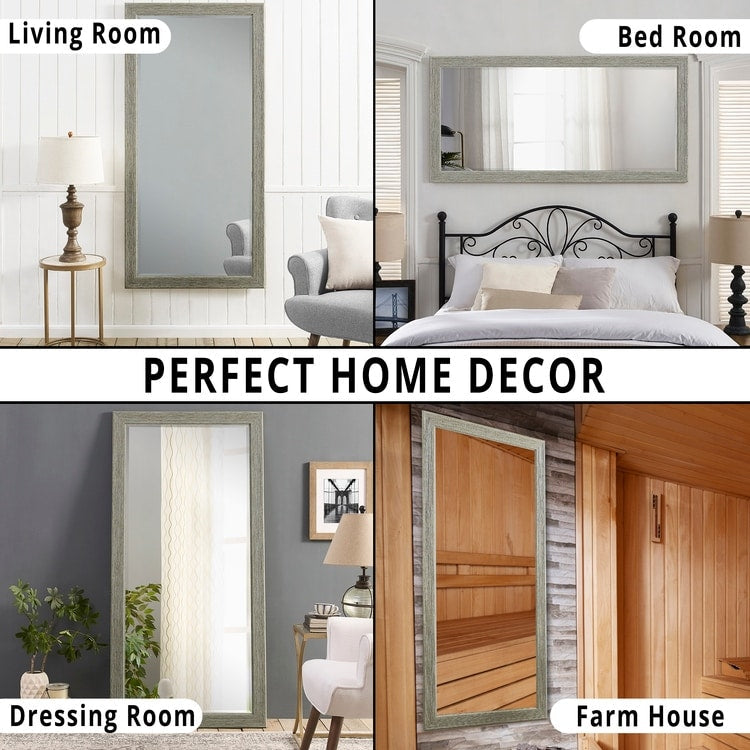 Specchio a figura intera in stile rustico - Specchio rettangolare con cornice in legno da 66 x 32 pollici per soggiorno e camera da letto