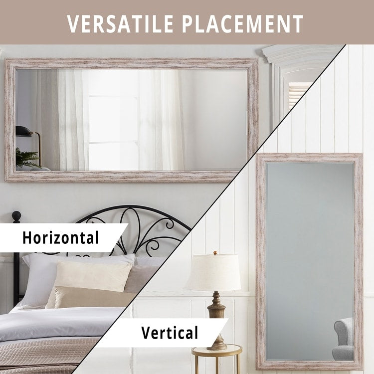 Specchio a figura intera in stile rustico - Specchio rettangolare con cornice in legno da 66 x 32 pollici per soggiorno e camera da letto