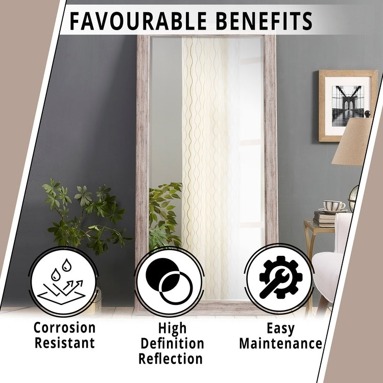 Specchio a figura intera in stile rustico - Specchio rettangolare con cornice in legno da 66 x 32 pollici per soggiorno e camera da letto