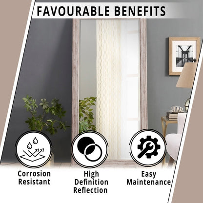 Specchio a figura intera in stile rustico - Specchio rettangolare con cornice in legno da 66 x 32 pollici per soggiorno e camera da letto