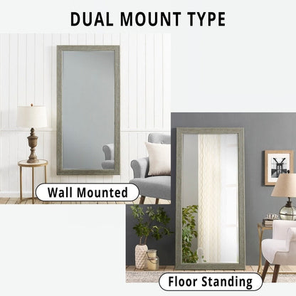 Specchio a figura intera in stile rustico - Specchio rettangolare con cornice in legno da 66 x 32 pollici per soggiorno e camera da letto