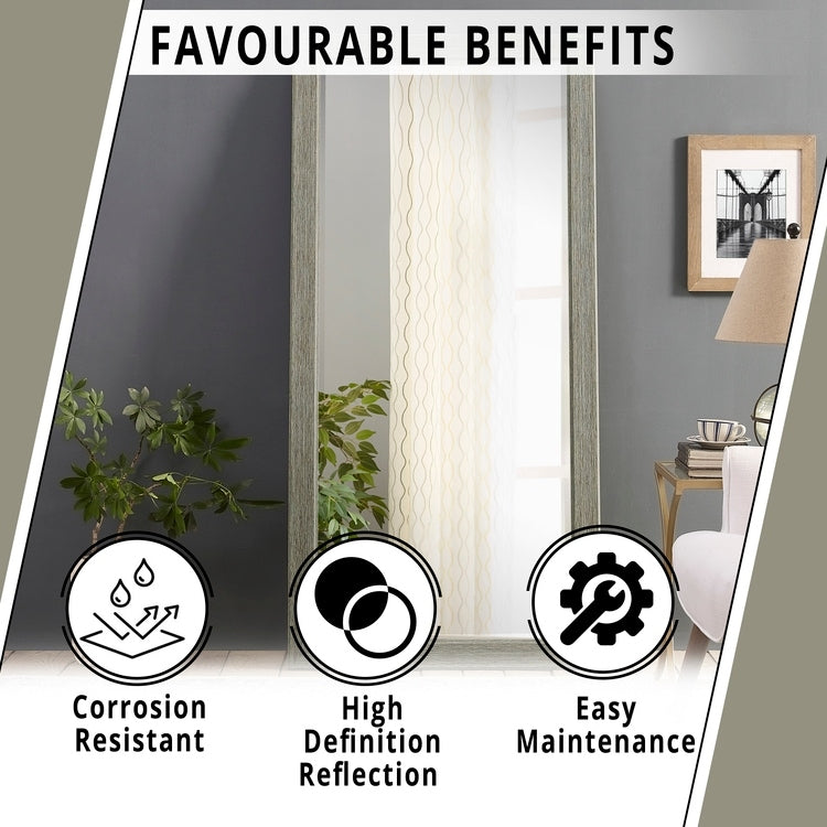 Specchio a figura intera in stile rustico - Specchio rettangolare con cornice in legno da 66 x 32 pollici per soggiorno e camera da letto