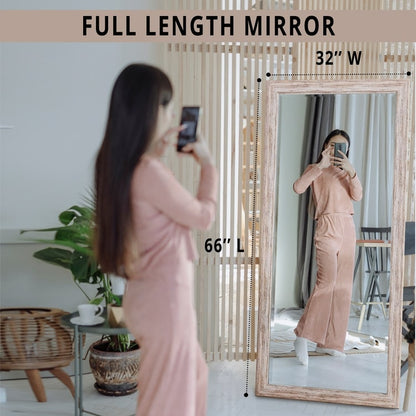 Specchio a figura intera in stile rustico - Specchio rettangolare con cornice in legno da 66 x 32 pollici per soggiorno e camera da letto