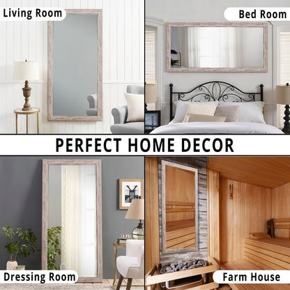 Specchio a figura intera in stile rustico - Specchio rettangolare con cornice in legno da 66 x 32 pollici per soggiorno e camera da letto