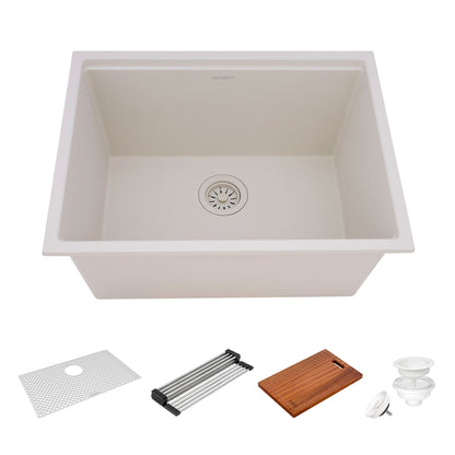 Lavello da cucina a incasso Ruvati da 25 pollici, modello Workstation Warm White, in materiale epiRock - RVG2321WB