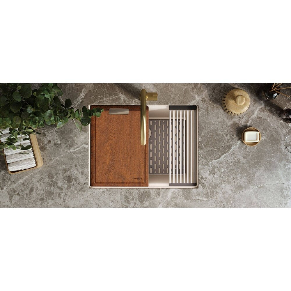 Lavello da cucina a incasso Ruvati da 25 pollici, modello Workstation Warm White, in materiale epiRock - RVG2321WB