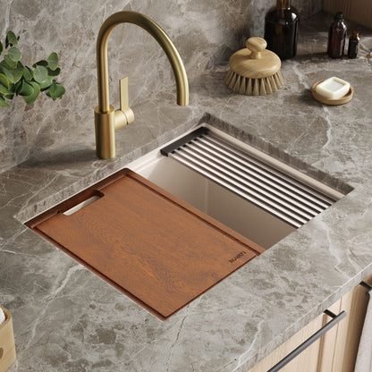 Lavello da cucina a incasso Ruvati da 25 pollici, modello Workstation Warm White, in materiale epiRock - RVG2321WB