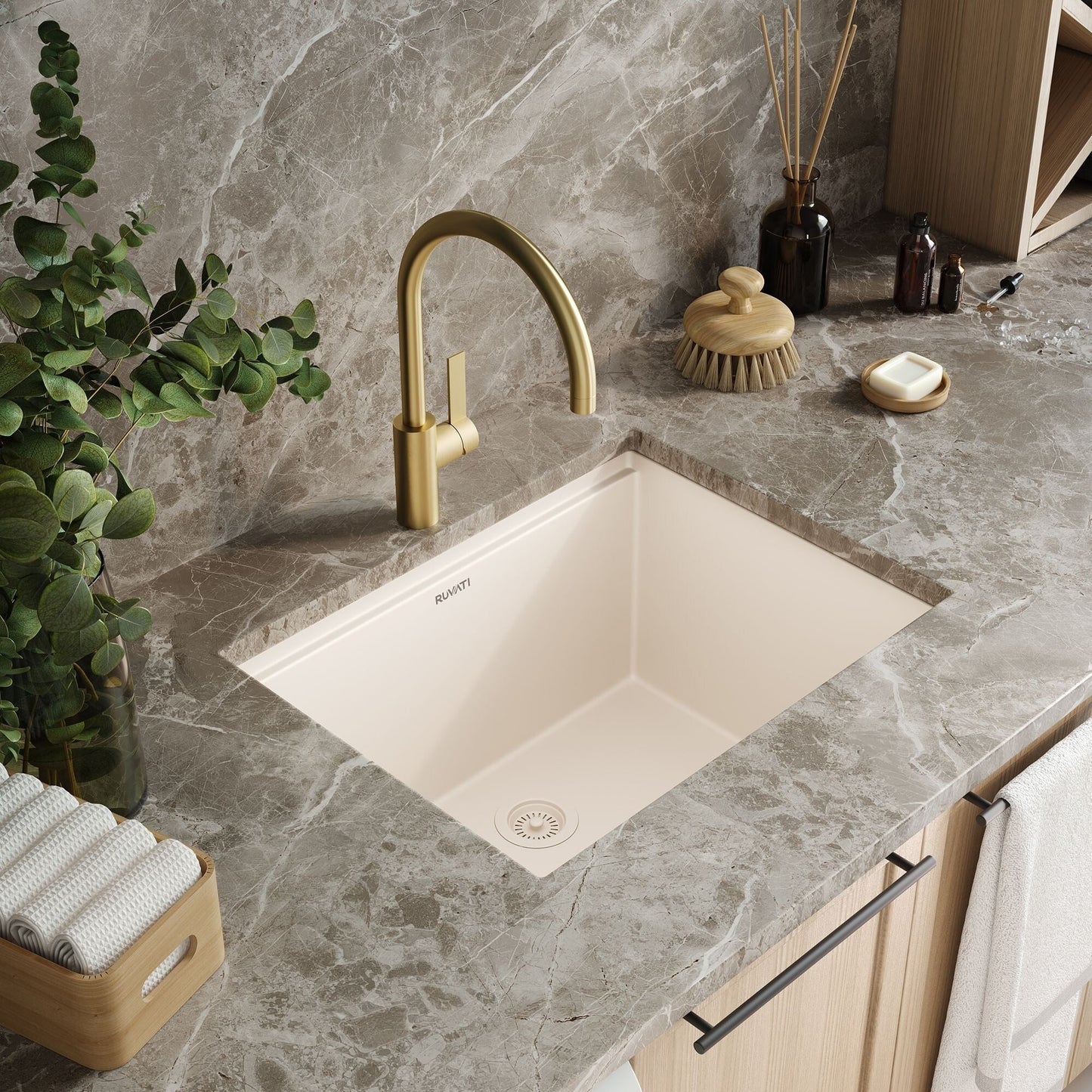 Lavello da cucina a incasso Ruvati da 25 pollici, modello Workstation Warm White, in materiale epiRock - RVG2321WB