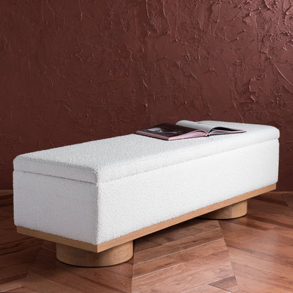 SAFAVIEH Couture Sunneva Boucle Storage Bench - 155 cm L x 51 cm P x 48 cm A - 155Lx51Px48A