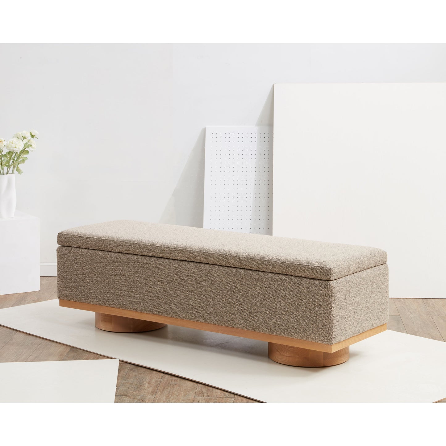 SAFAVIEH Couture Sunneva Boucle Storage Bench - 155 cm L x 51 cm P x 48 cm A - 155Lx51Px48A