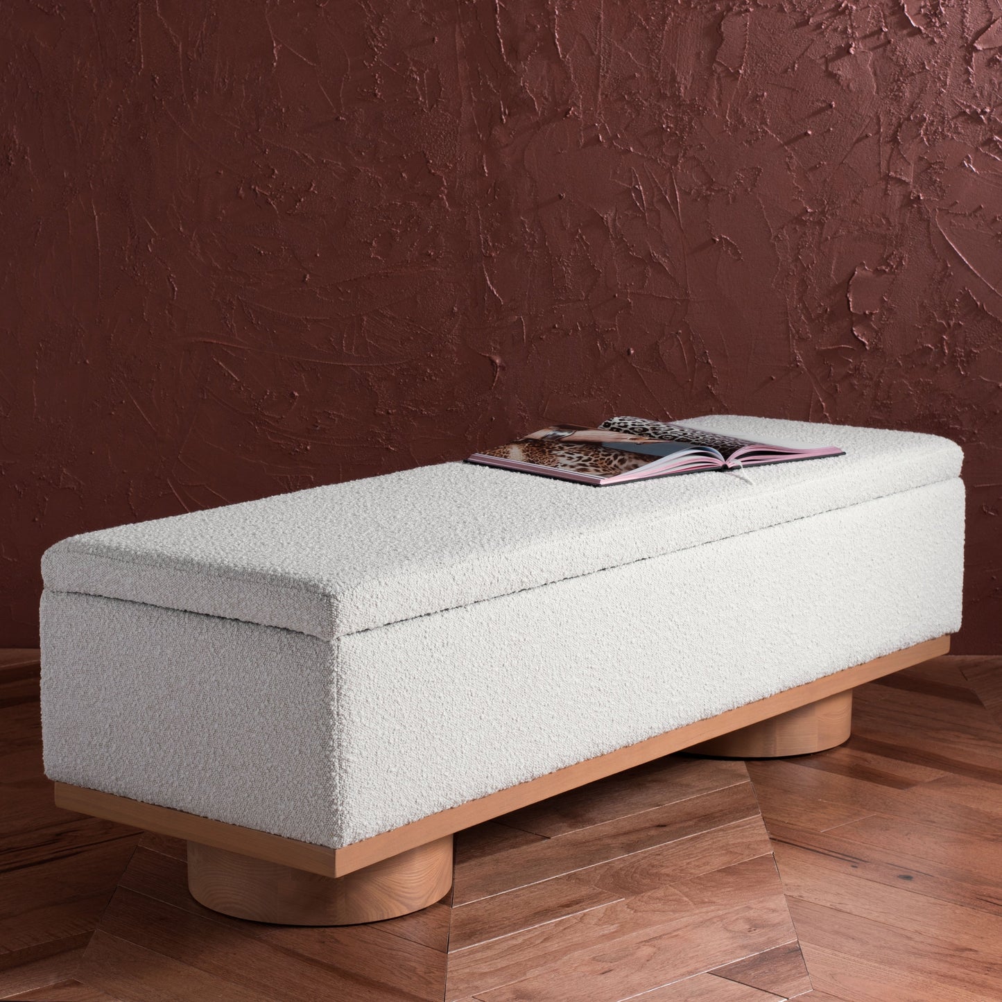 SAFAVIEH Couture Sunneva Boucle Storage Bench - 155 cm L x 51 cm P x 48 cm A - 155Lx51Px48A