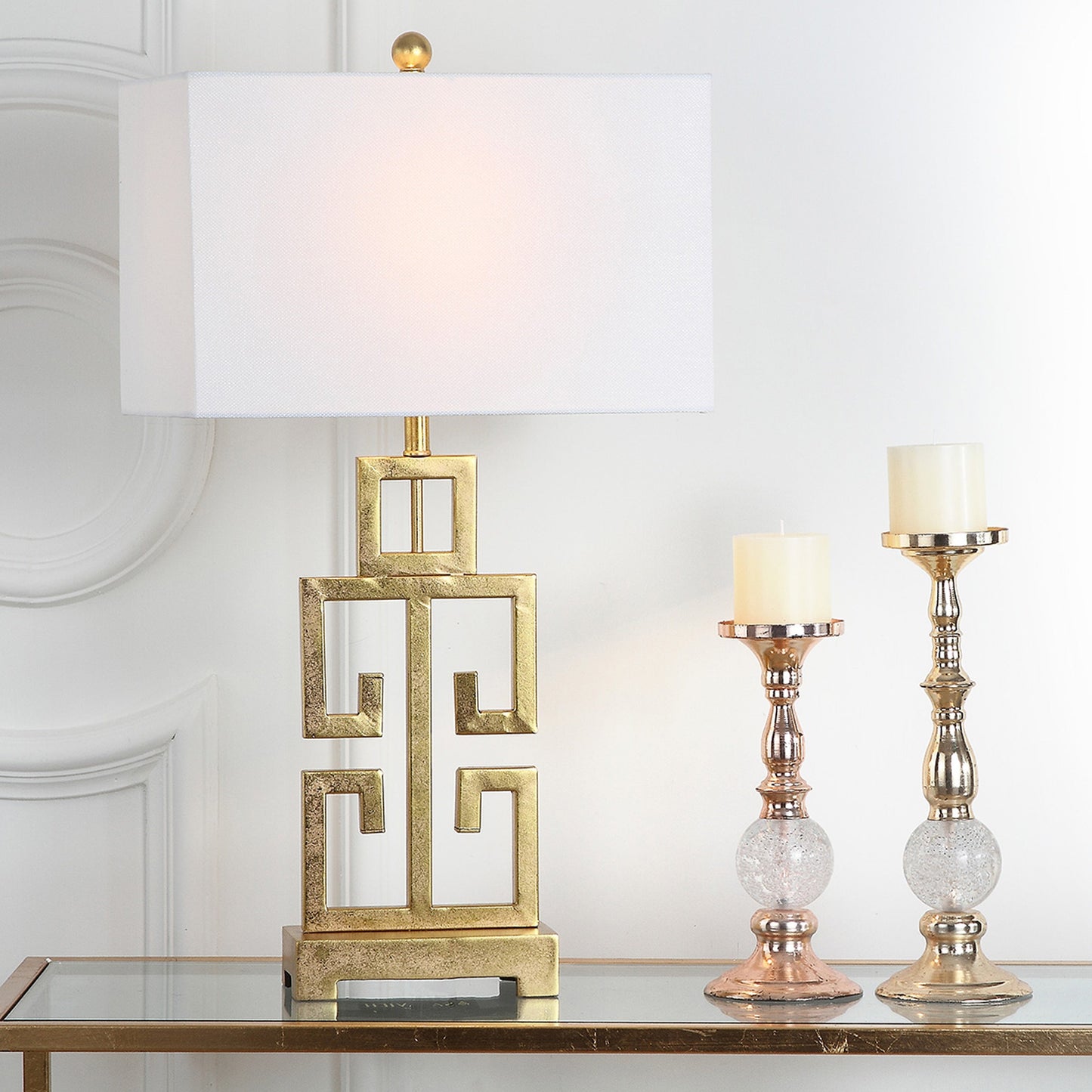 Lampada da tavolo SAFAVIEH Lighting Chantelle Greek Antiqued Gold da 29 pollici (confezione da 2) - 16W x 9D x 29H