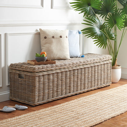 SAFAVIEH Marcelien Grey Natural Rattan Storage Trunk - 63 x 18.1 x 18.7 - 63Lx18Ax19H