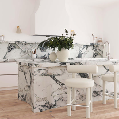 Sgabello da bar Arch Off White in velluto