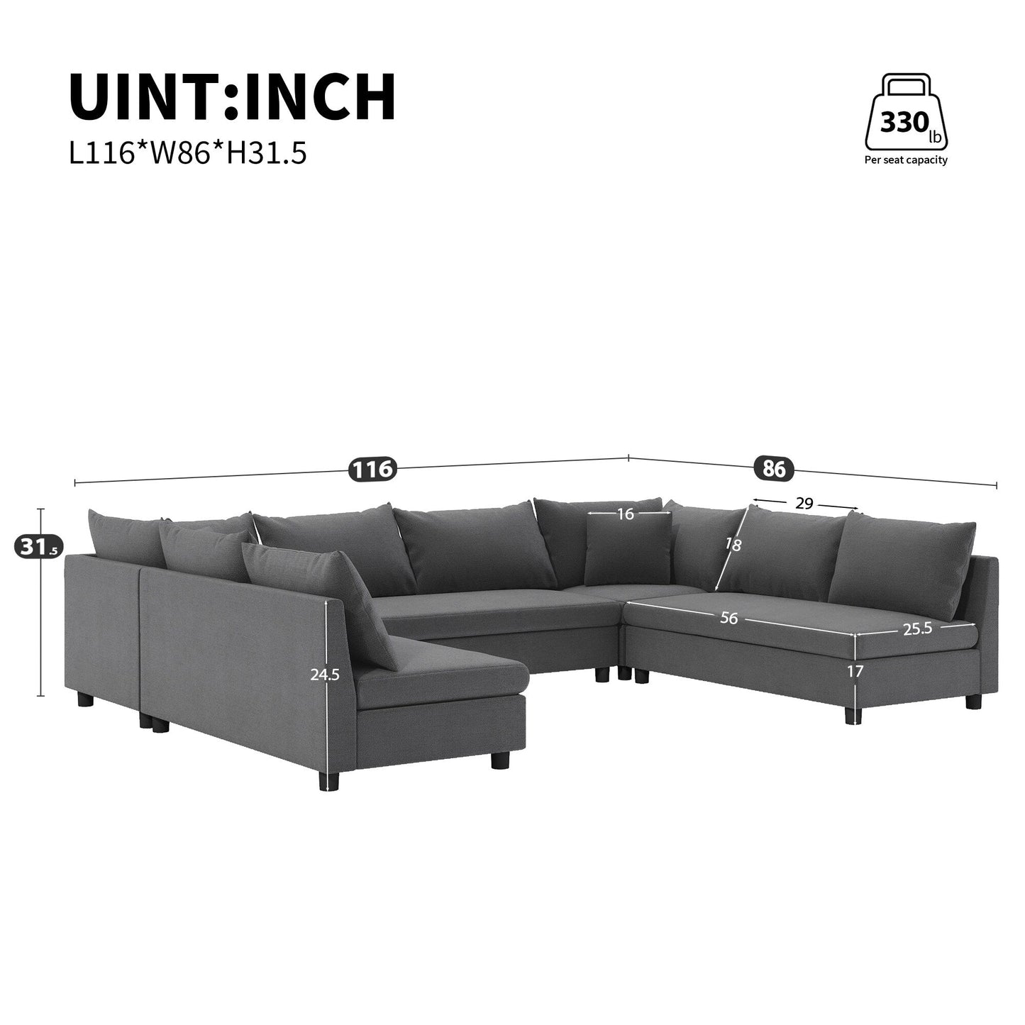 Divano componibile, set di divani reversibili a forma di U in chenille, combinazioni libere, divano letto trasformabile extra large a 8 posti.