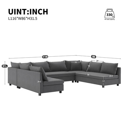 Divano componibile, set di divani reversibili a forma di U in chenille, combinazioni libere, divano letto trasformabile extra large a 8 posti.