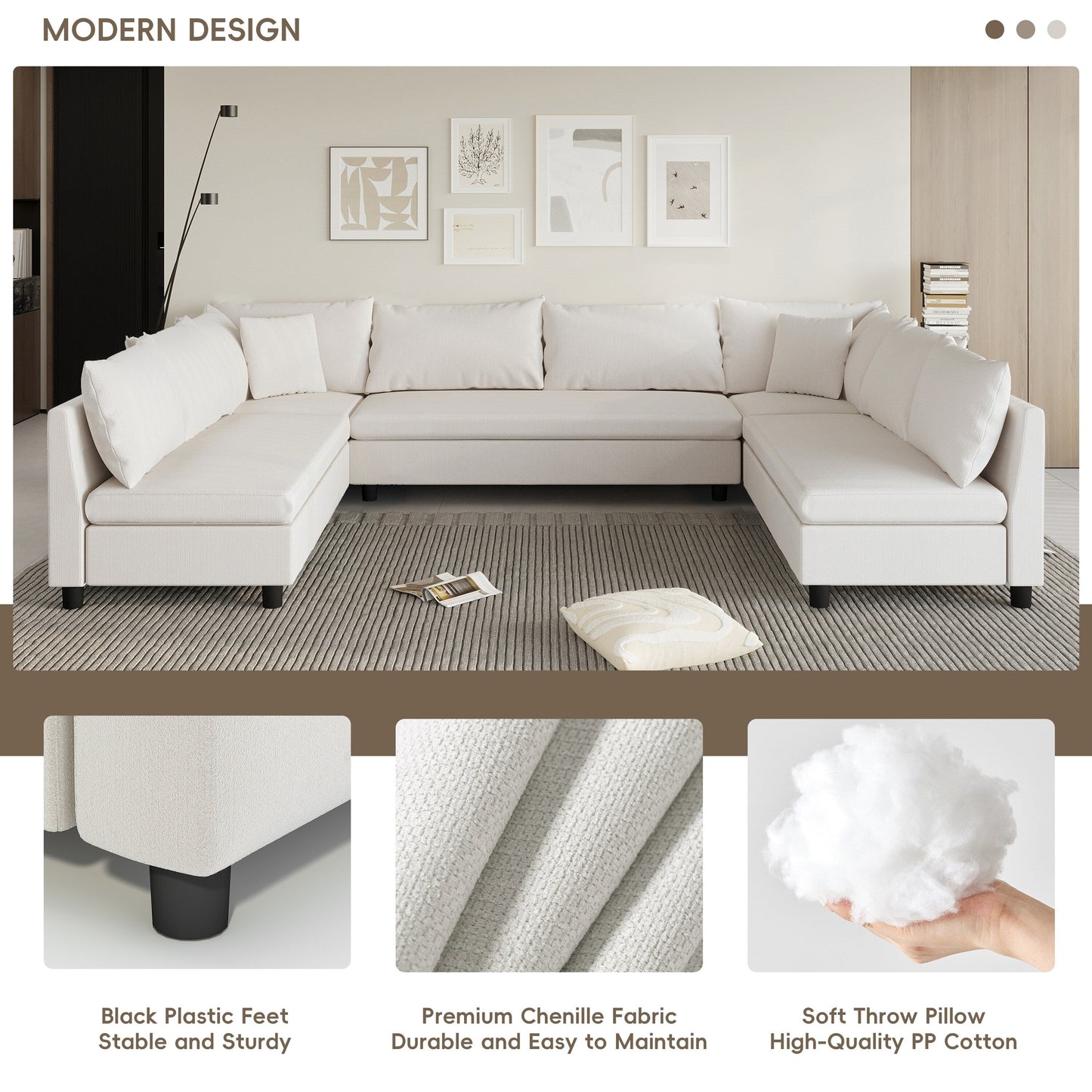 Divano componibile, set di divani reversibili a forma di U in chenille, combinazioni libere, divano letto trasformabile extra large a 8 posti.