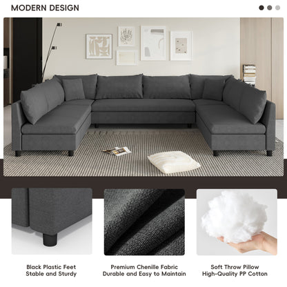 Divano componibile, set di divani reversibili a forma di U in chenille, combinazioni libere, divano letto trasformabile extra large a 8 posti.