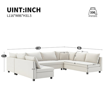 Divano componibile, set di divani reversibili a forma di U in chenille, combinazioni libere, divano letto trasformabile extra large a 8 posti.