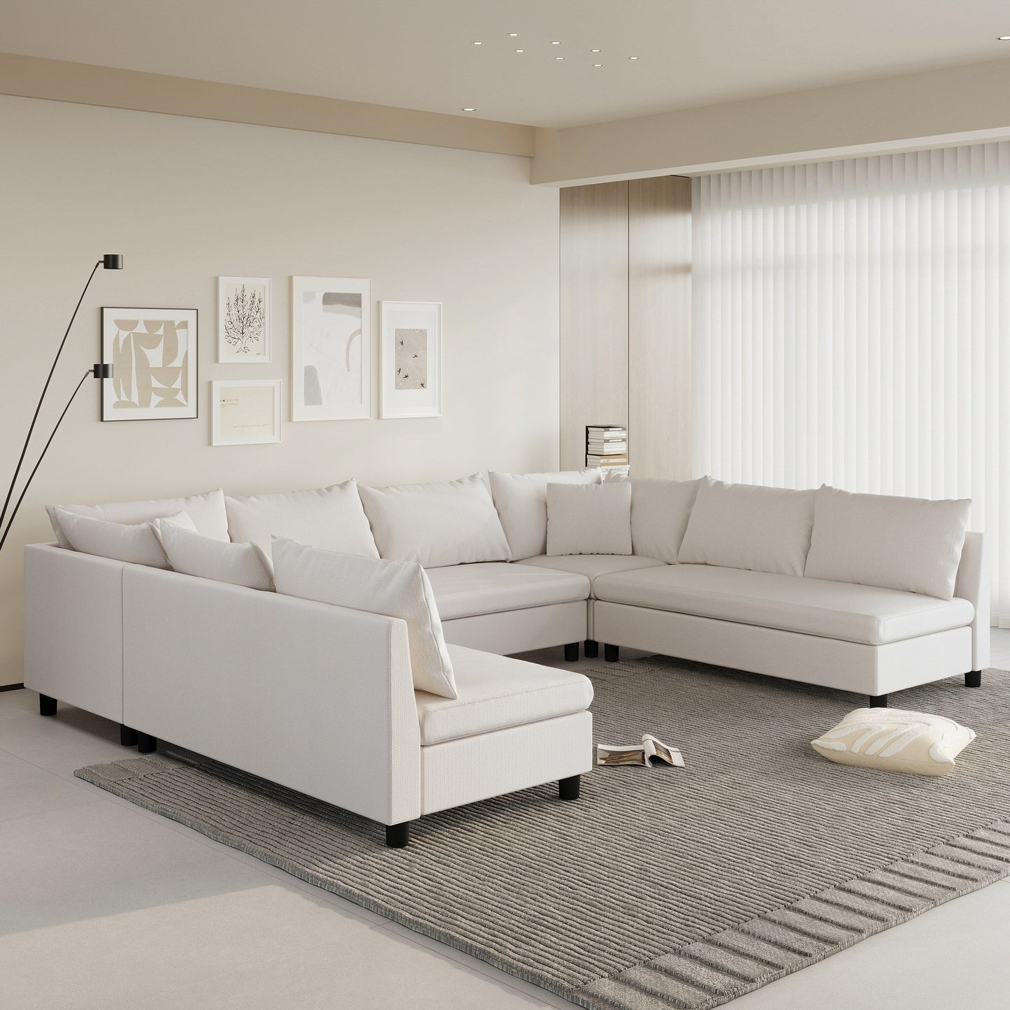 Divano componibile, set di divani reversibili a forma di U in chenille, combinazioni libere, divano letto trasformabile extra large a 8 posti.