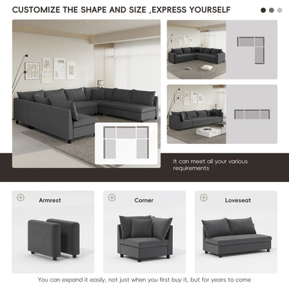 Divano componibile, set di divani reversibili a forma di U in chenille, combinazioni libere, divano letto trasformabile extra large a 8 posti.