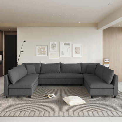 Divano componibile, set di divani reversibili a forma di U in chenille, combinazioni libere, divano letto trasformabile extra large a 8 posti.