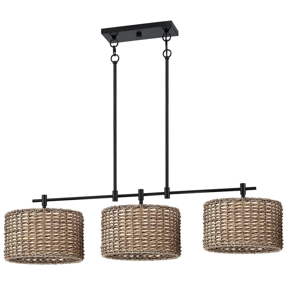 Lampada a sospensione lineare per isola cucina in stile farmhouse, nera, con 3 luci, Sedgy - 41W