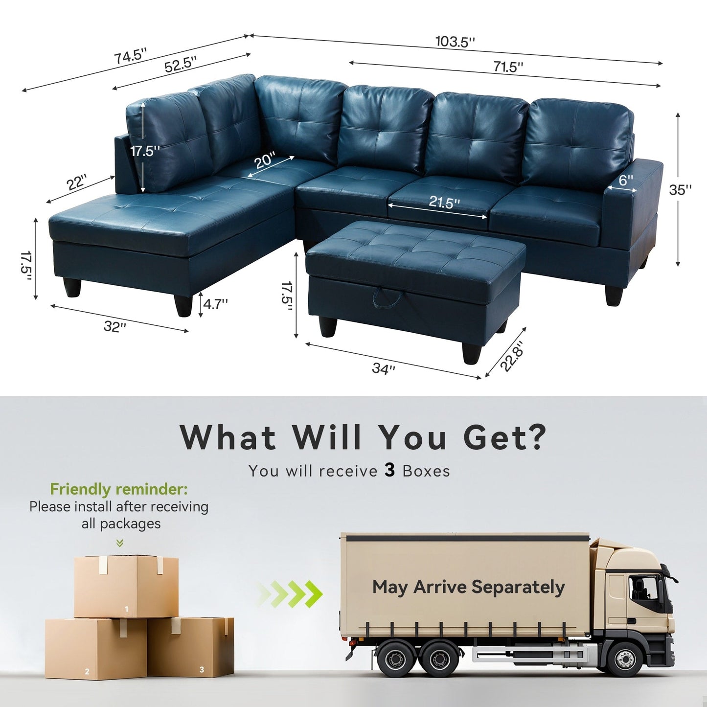 Set di Divani per Soggiorno in Pelle Sintetica Semi PU a 3 Pezzi