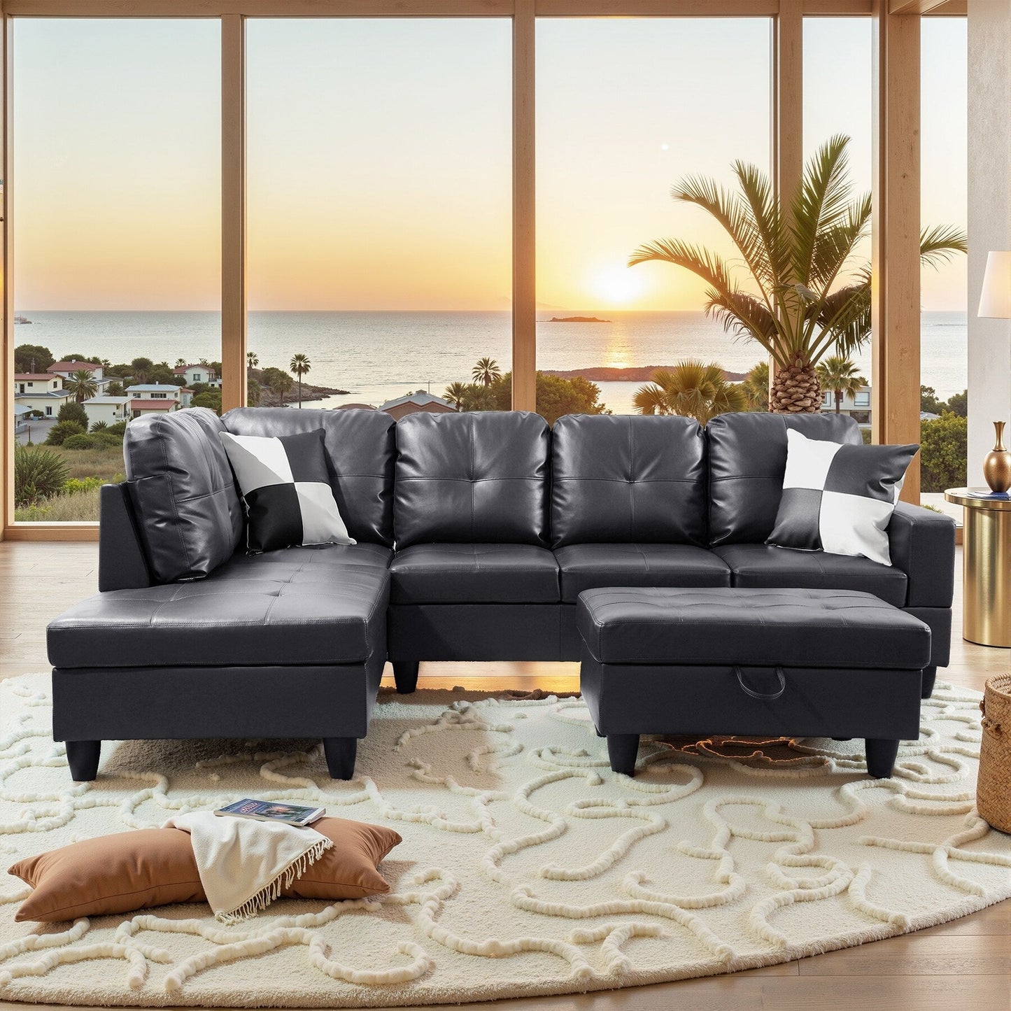 Set di Divani per Soggiorno in Pelle Sintetica Semi PU a 3 Pezzi