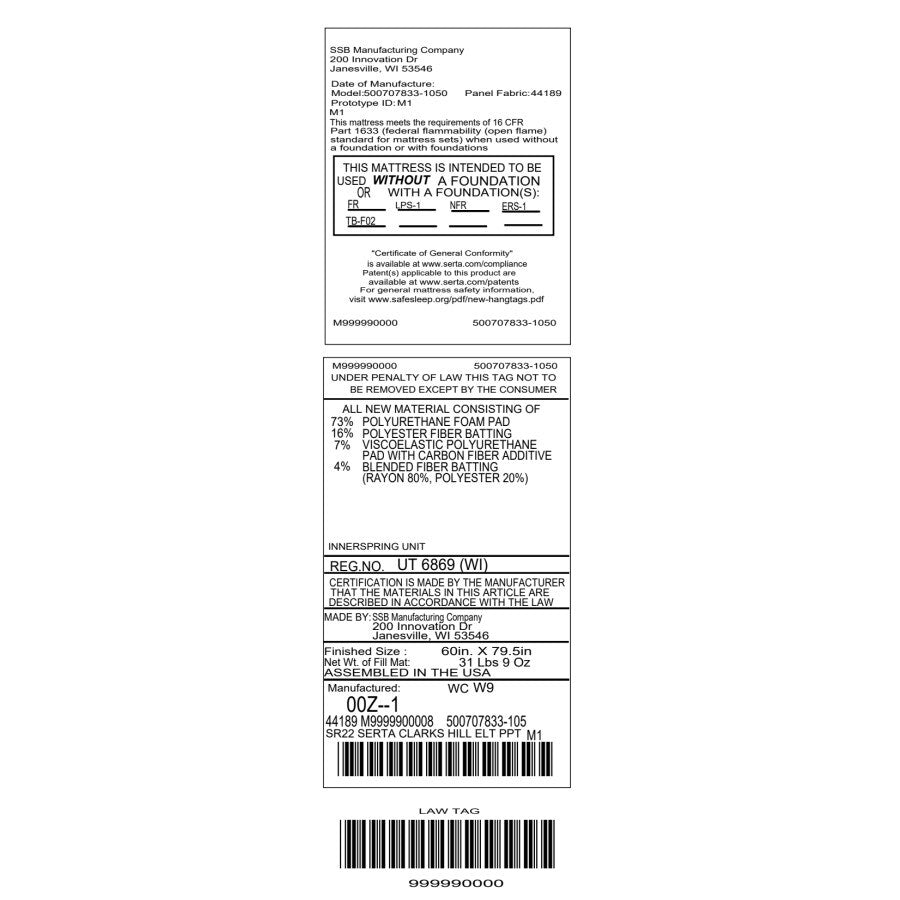 Materasso Serta Clarks Hill 15 con strato superiore imbottito.