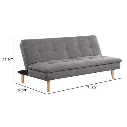 Divano letto trasformabile Siana, tessuto grigio trapuntato, legno marrone, 72 pollici
