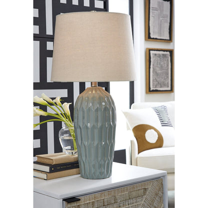 Lampada da tavolo Hadbury blu di Signature Design by Ashley (confezione da 2) - 14 L x 14 P x 26,75 A (cm)