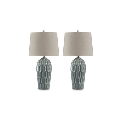 Lampada da tavolo Hadbury blu di Signature Design by Ashley (confezione da 2) - 14 L x 14 P x 26,75 A (cm)