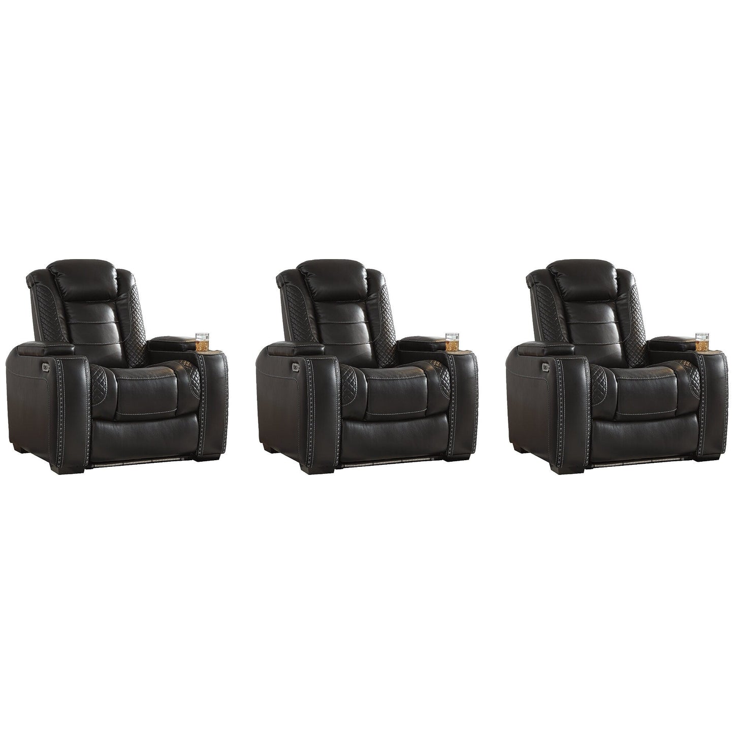 Signature Design by Ashley Party Time, set di 3 posti a sedere per home theater, colore nero.